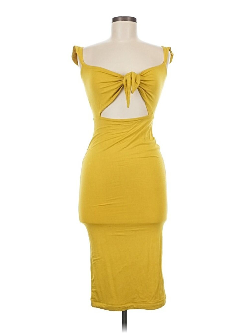 JLUXLABEL Yellow Tie Front Midi Dress (M)